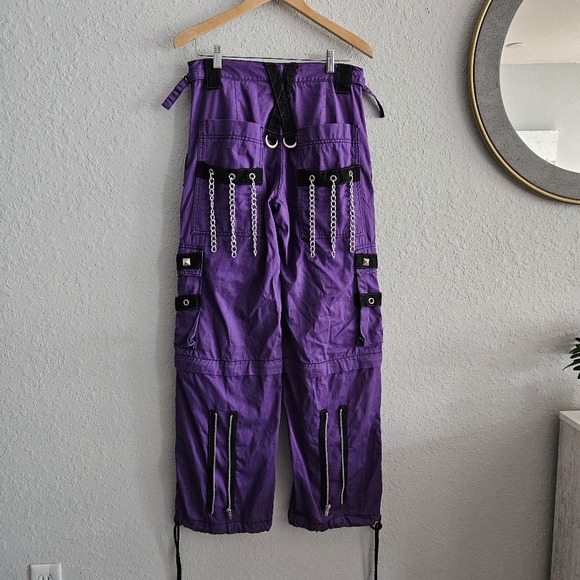 TRIPP NYC✖️Darkstreet Cuff Pants Purple/Black/Silver Metal Chained Cargo SMALL - Picture 8 of 15
